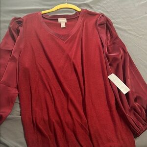 Chico's Burgundy Women's Top. Satin sleeve size 3 . NWT